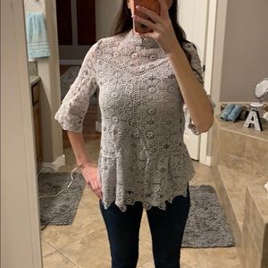 Light gray crocheted peplum top!